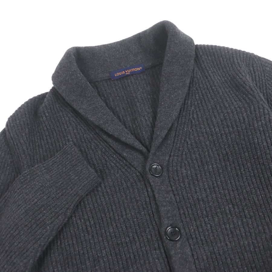 極美品□LOUIS VUITTON ルイヴィトン 25SS カシミヤ混 ショールカラー ロゴレザーパッチ ニットカーディガン グレー L イタリア製 正規品 メンズ LOUIS VUITTON（ルイ・ヴィトン） 極美品□LOUIS VUITTON 25SS