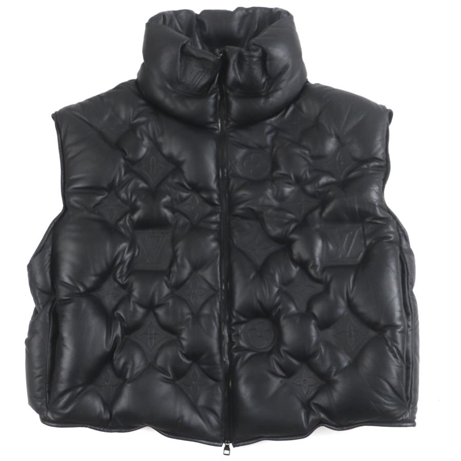 極美品▼LOUIS VUITTON ルイヴィトン HHL84W モノグラム ボーイフッドパファ 牛革 レザー WZIPUP ジレ ダウンベスト 黒 S 正規品 メンズ LOUIS VUITTON（ルイ・ヴィトン） 極美品▽LOUIS VUITTON HHL84W