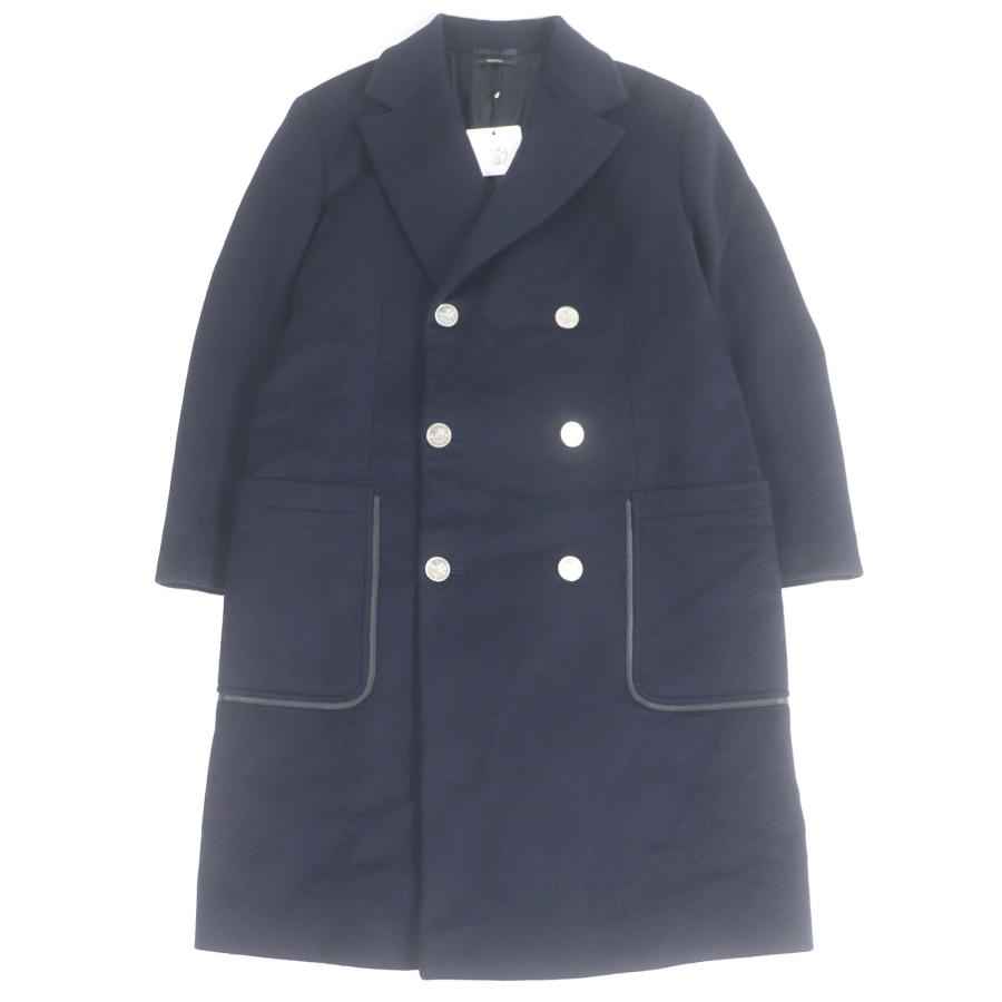 未使用品□HERMES エルメス 19AW カシミヤ100％ ランウェイ着用 ドラゴンボタン ラムレザー使用 ダブル チェスターコート マリン 52 伊製 HERMES（エルメス） 未使用品□HERMES 19AW カシミヤ100％ ランウェイ