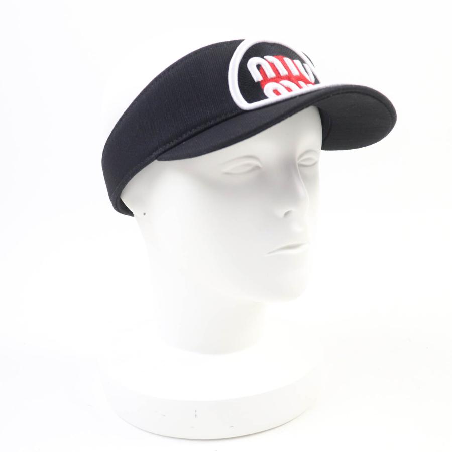 未使用品☆MIUMIU ミュウミュウ コットン100％ ロゴワッペン付 サンバイザー ブラック M イタリア製　レディース miu miu（ミュウミュウ） 未使用品☆MIUMIU コットン100％ ロゴ