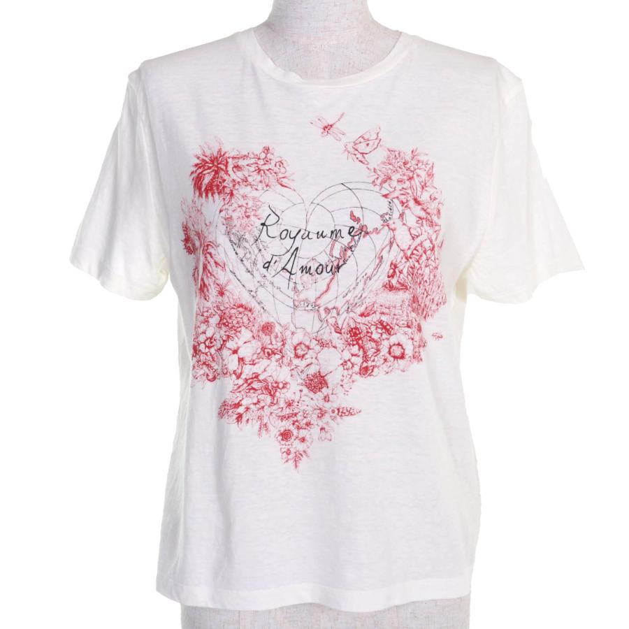極美品◇Christian Dior クリスチャンディオール 153T12DA454 コットン リネン Royaume d’Amour 半袖Ｔシャツ L 伊製 正規品 レディース 極美品◇Christian Dior クリスチャンディオール 153T12DA454 コットン