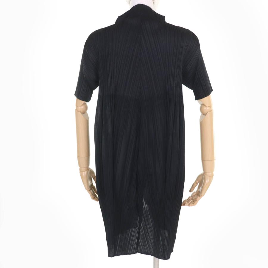 極美品☆PLEATS PLEASE プリーツプリーズ イッセイミヤケ PP13-JA601 スタンドカラー 切替デザイン 半袖 チュニック カーディガン ブラック 2 日本製 正規品 レディース 極美品☆PLEATS PLEASE プリーツプリーズ イッセイミヤケ PP13-JA601