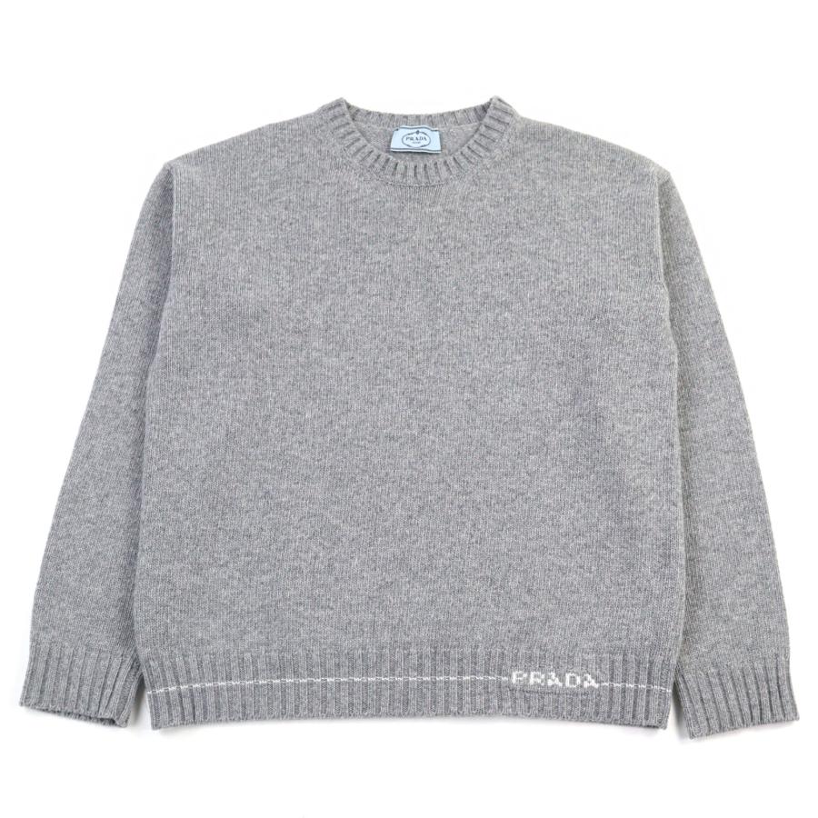 美品○PRADA プラダ 2021年製 P24M2A バージンウール カシミヤ ロゴ刺繍 クルーネック ニット セーター グレー 42 正規品 メンズおすすめ PRADA（プラダ） 美品○PRADA 2021年製 P24M2A バージンウール