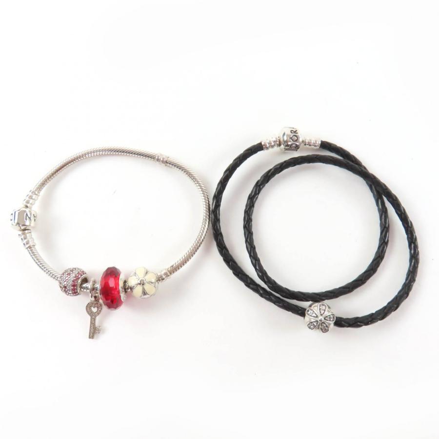 パンドラ　PANDORA ブレスレット2本セット 美品☆PANDORA パンドラ 925 ブレスレット レザーダブルブレスレット