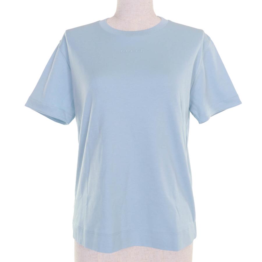 未使用品☆GUCCI グッチ 837965 コットン100％ ロゴ刺繍入り 半袖Ｔシャツ ライトブルー M 箱付き イタリア製 正規品 レディース GUCCI（グッチ） 未使用品☆GUCCI 837965 コットン100％ ロゴ刺繍入り
