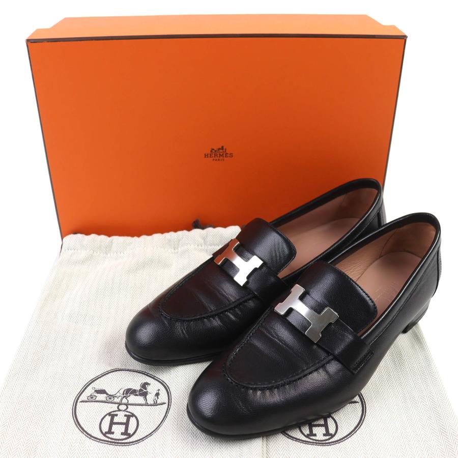 未使用品△HERMES エルメス 201199Z モカシン パリ シルバー金具 Hロゴ コンスタンス レザー ローファー ブラック 36 箱・保存袋付 伊製 HERMES（エルメス） 未使用品△HERMES 201199Z モカシン パリ シルバー