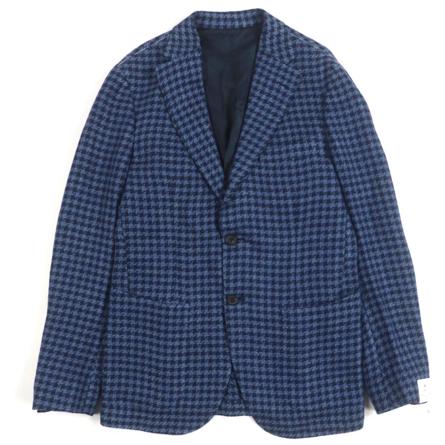 未使用品▼LUIGIBORRELLI ルイジボレッリ リネン72% 千鳥格子 シングルジャケット テーラード ブルー 46 イタリア製 正規品 メンズ 未使用品▽LUIGIBORRELLI ルイジボレッリ リネン72% 千鳥格子 シングル