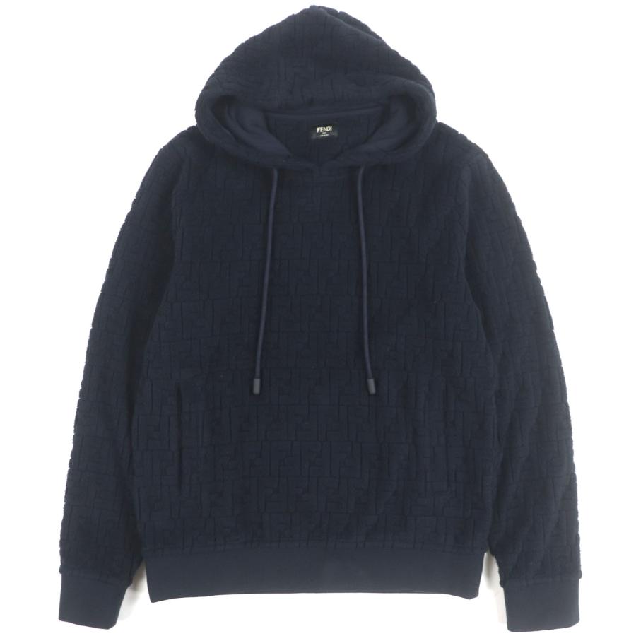 美品▼FENDI フェンディ 2023年製 FY0981 FFロゴ ズッカ柄 エンボス プルオーバー パーカー ブラック S イタリア製 正規品　メンズ FENDI（フェンディ） 美品▽FENDI 2023年製 FY0981 FFロゴ ズッカ柄