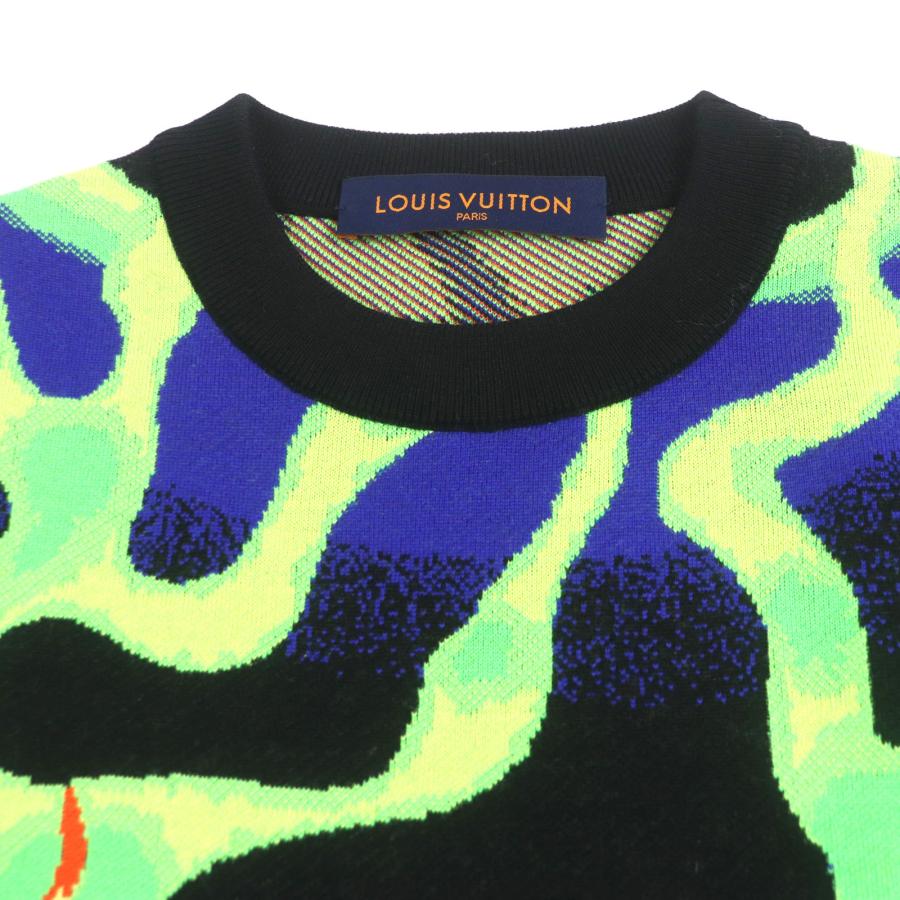 極美品▼ルイヴィトン 22AW HNN11W ウール グラフィックプリント LVロゴ金具 クルーネック プルオーバー ニットセーター マルチ S 正規品
