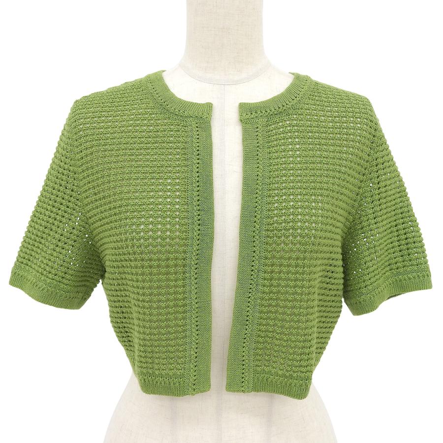 極美品▲FOXEY フォクシー 43769 リネン100％ メッシュ 半袖 カーディガン グリーン 38 日本製 正規品 レディース FOXEY（フォクシー） 極美品△FOXEY 43769 リネン100％ メッシュ 半袖