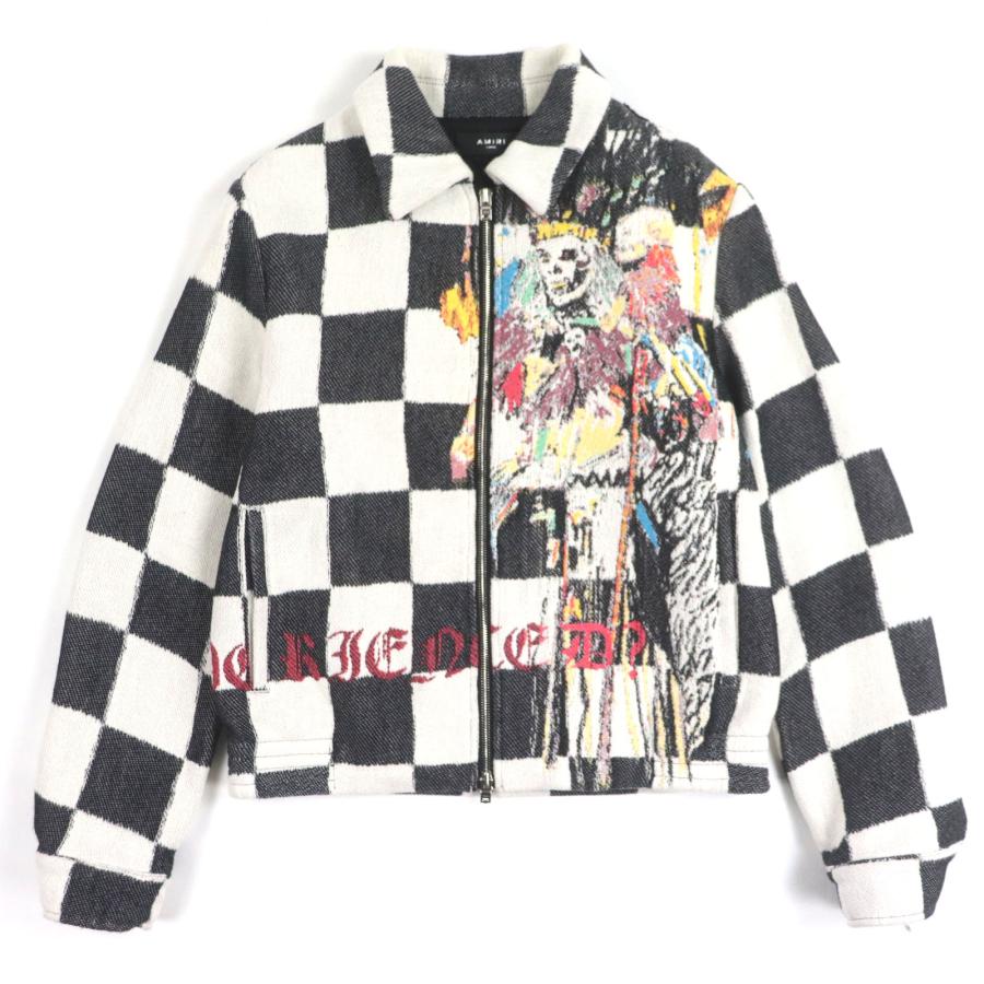 極美品▼AMIRI WES LANG アミリ ウェス・ラング SACRIFICE JACKET 市松模様 WZIPUP ジャケット ホワイト ブラック L 伊製 正規品 メンズ 極美品▽AMIRI WES LANG アミリ ウェス・ラング SACRIFICE JACKET 市松
