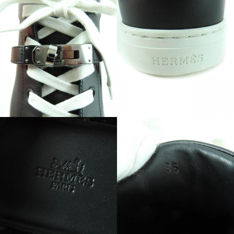 極美品★HERMES エルメス デイ シルバー金具 ケリーバックル レースアップ レザー スニーカー ブラック 35 箱・保存袋付き イタリア製_8