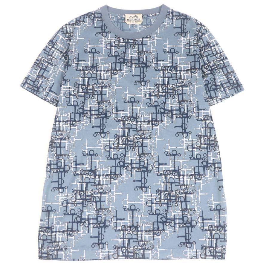 極美品□HERMES エルメス コットン100％ ラビリンス ホースビット 半袖Ｔシャツ カットソー ライトブルー M イタリア製 正規品 メンズ HERMES（エルメス） 極美品□HERMES コットン100％ ラビリンス ホース