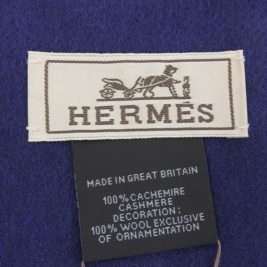 未使用品▲HERMES エルメス IMPRIME HERMES ODYSEE カシミヤ100％ Hロゴデザイン フリンジ付き マフラー ネイビー 箱付き 英国製 メンズ HERMES（エルメス） 未使用品△HERMES IMPRIME HERMES ODYSEE カシミヤ