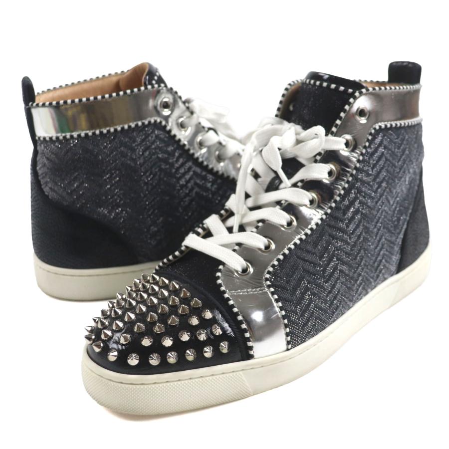 美品▼Christian Louboutin クリスチャンルブタン Louis Orlato レザー フラットスパイク ハイカットスニーカー シルバー　ブラック 43 Christian Louboutin（クリスチャンルブタン） 美品▽Christian