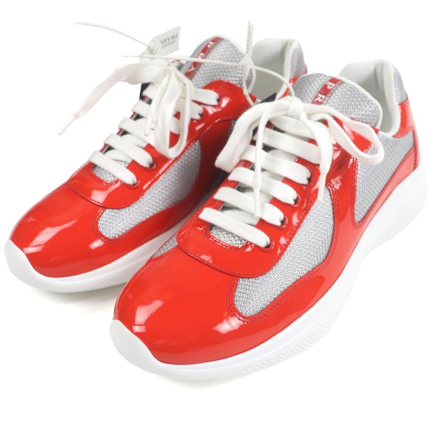 未使用品□PRADA プラダ 4E3400 アメリカズカップ パテントレザー ローカットスニーカー レッド グレー 6.5 イタリア製 定価146300円 PRADA（プラダ） 未使用品□PRADA 4E3400 アメリカズカップ パテント