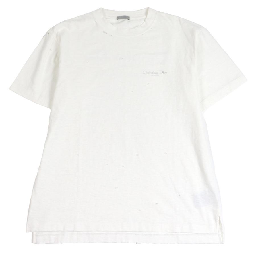 極美品□DIOR ディオール オム 34DJ696A0849 コットン100％ ダメージ加工 ロゴプリント 半袖Ｔシャツ ホワイト L イタリア製 正規品 Dior HOMME 極美品□DIOR ディオール オム 34DJ696A0849 コットン100