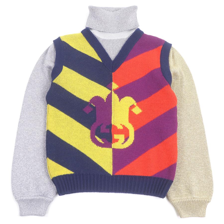 未使用品□GUCCI グッチ 23SS 724770 タートルネック ドッキングデザイン 長袖ニット セーター マルチカラー S イタリア製 正規品 メンズ GUCCI（グッチ） 未使用品□GUCCI 23SS 724770 タートルネック