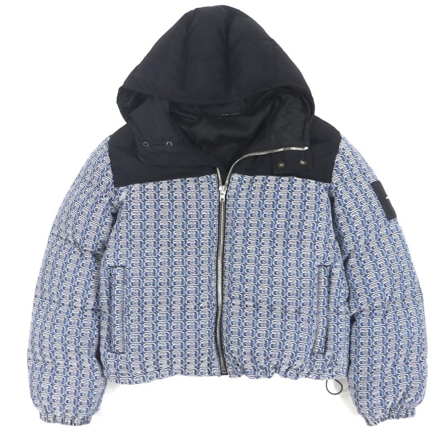 美品▼Alexander Wang アレキサンダーワン 4DC4222242 ロゴ柄 ワッペン付き フーデッド ジップアップ 中綿入り パフィージャケット ブラック ブルー S 正規品 メンズ alexanderwang（アレキサンダー・ワン） 美品▽アレキサンダーワン