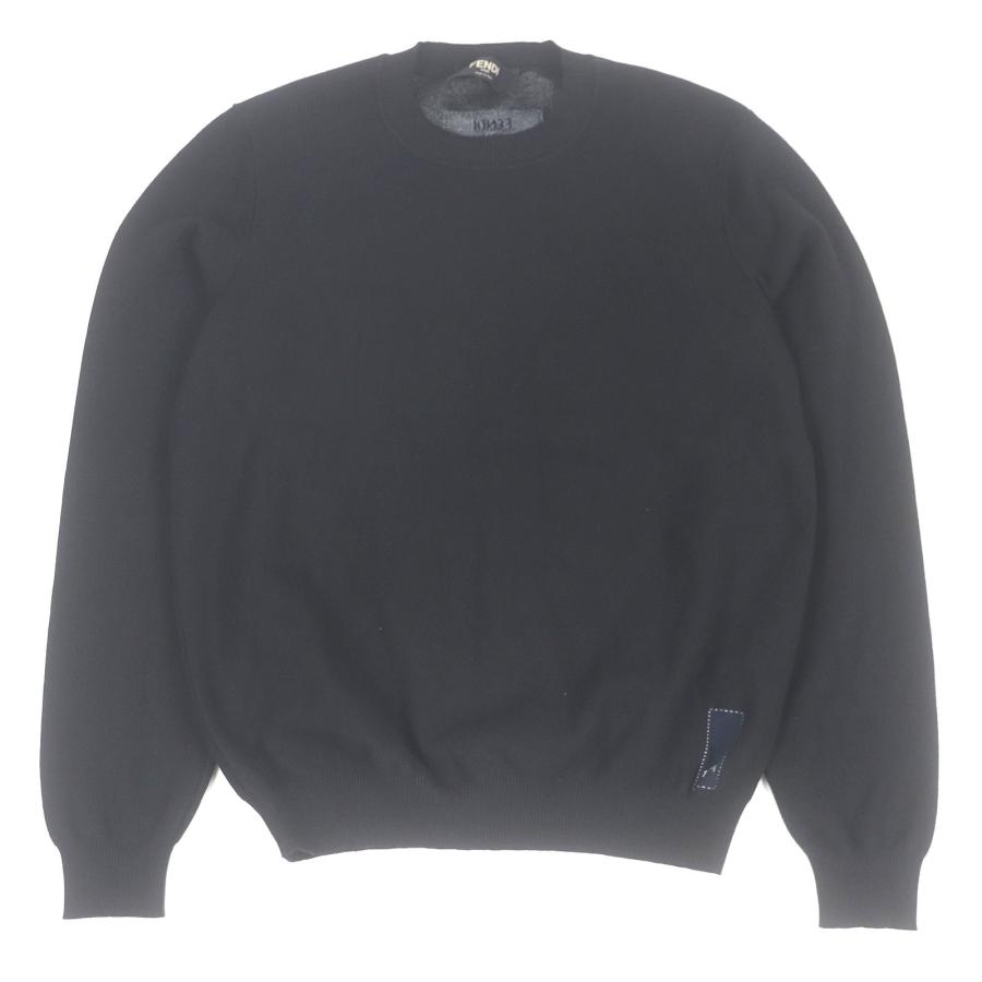 美品□FENDI フェンディ 2022年製 FZX030 ロゴ入り クルーネック ロングスリーブニット セーター ブラック 48 イタリア製 正規品 メンズ FENDI（フェンディ） 美品□FENDI 2022年製 FZX030 ロゴ入り クルー