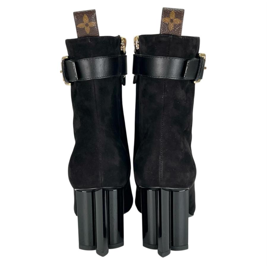 極美品▲LOUIS VUITTON ルイヴィトン 2021年製 1A965S シルエット ライン スウェードレザー アンクルブーツ ブラック ゴールド金具 35の画像