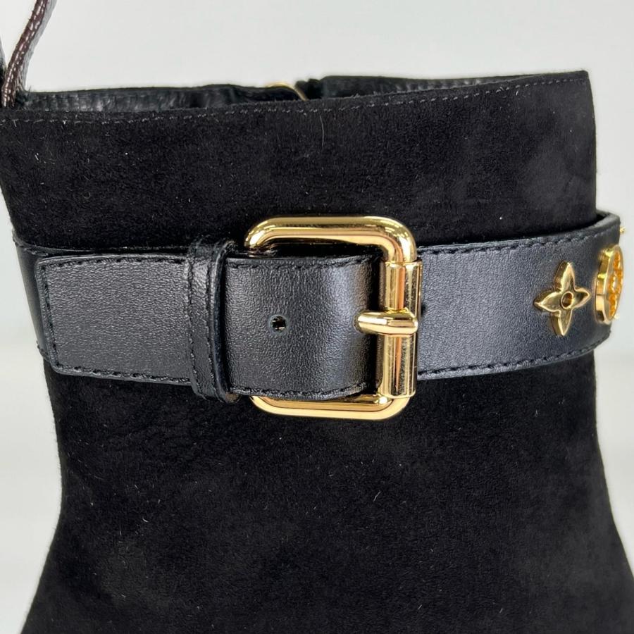 極美品▲LOUIS VUITTON ルイヴィトン 2021年製 1A965S シルエット ライン スウェードレザー アンクルブーツ ブラック ゴールド金具 35の画像