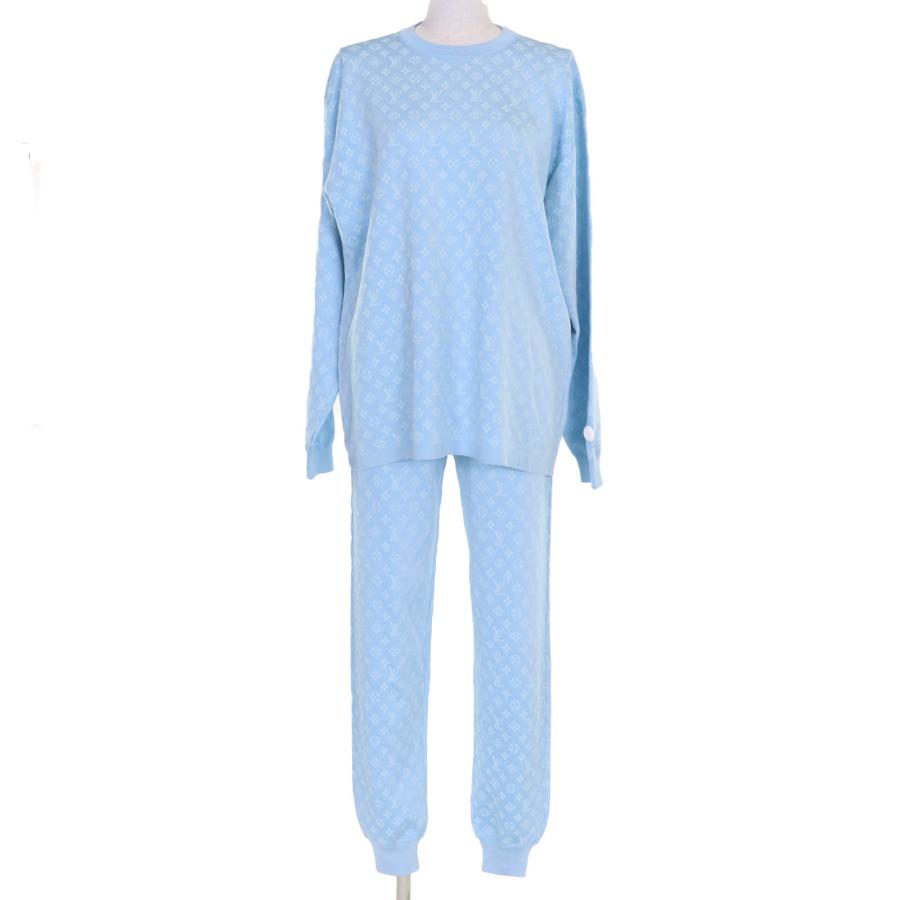 極美品☆LOUIS VUITTON ルイヴィトン 24SS シルク モノグラムジャガード トップス ジョギングパンツ セットアップ ライトブルー S 正規品 LOUIS VUITTON（ルイ・ヴィトン） 極美品☆LOUIS VUITTON 24SS シルク