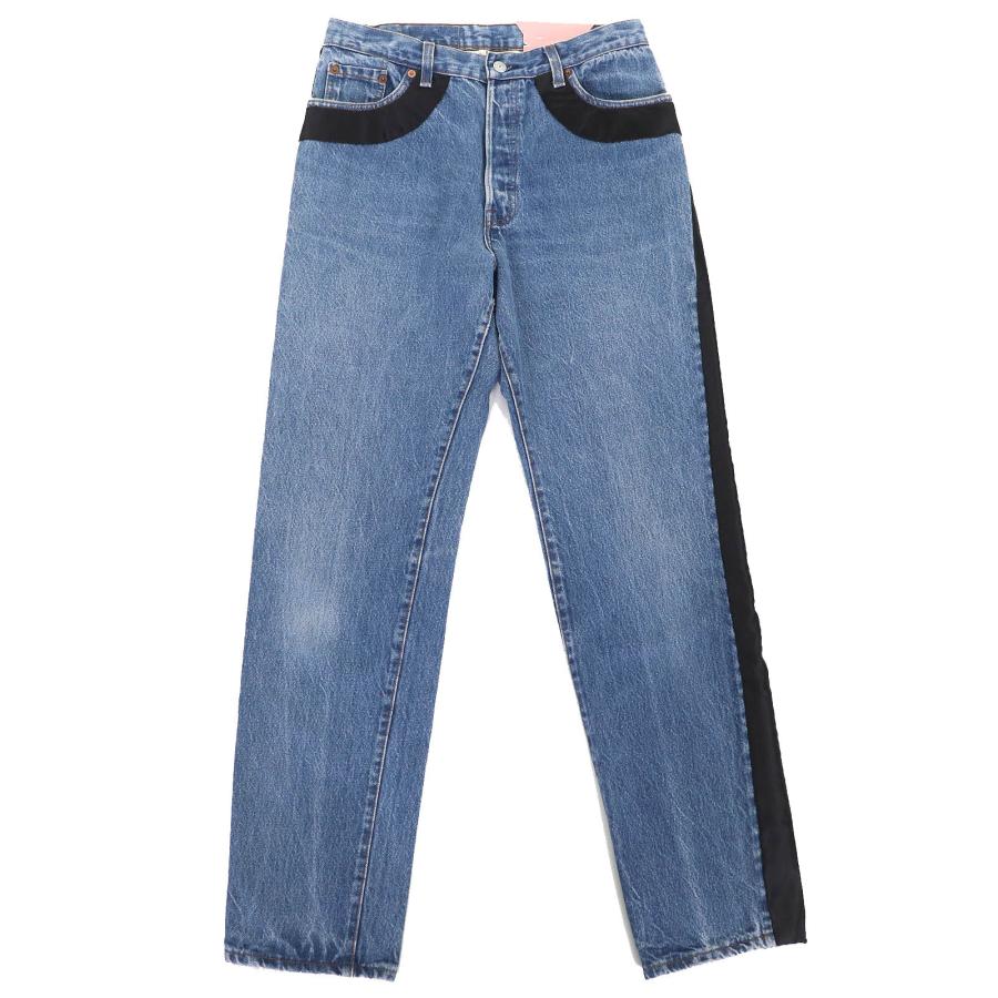 未使用△MIU MIU Levis ミュウミュウ リーバイス 501 GWP387 パフスリーブ ダッチェスシルク ロゴレザーパッチ デニムパンツ 26 正規品 未使用△MIU MIU Levis ミュウミュウ リーバイス 501 GWP387