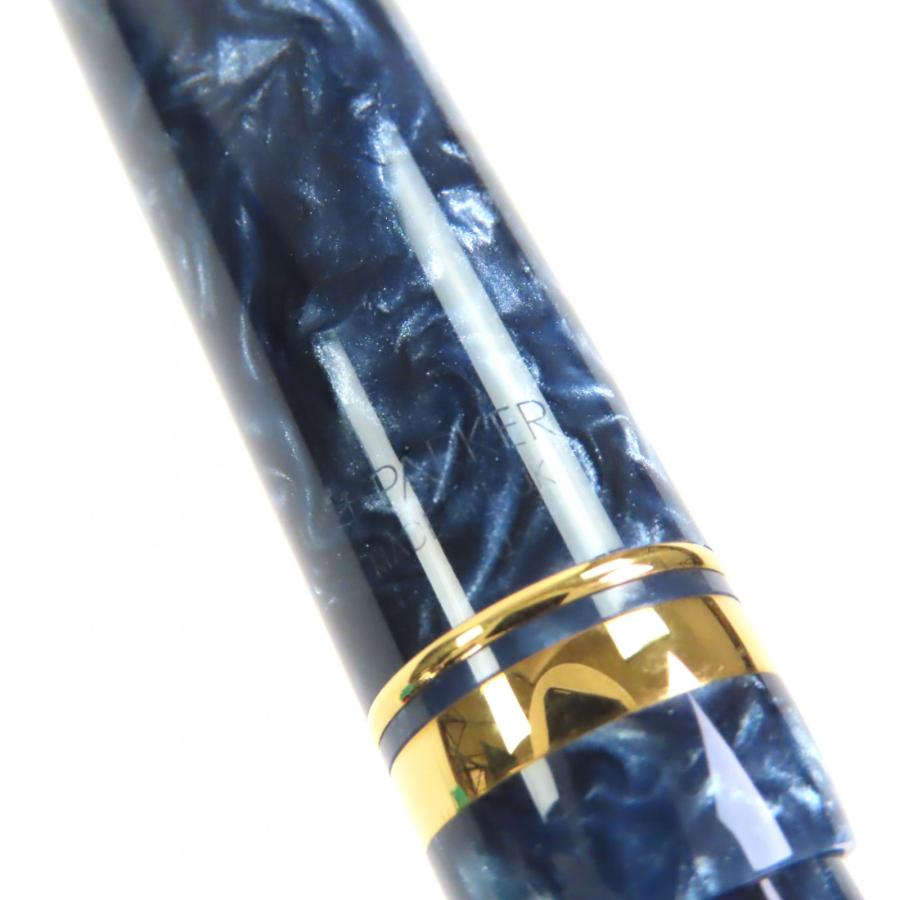 極美品▽PARKER パーカー デュオ フォールド 18K マーブル ブルー