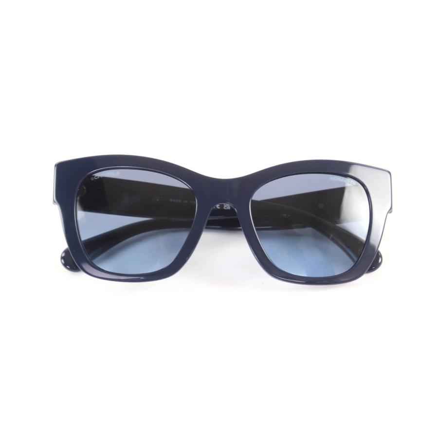 極美品★CHANEL シャネル 5478-A ココマーク フェイクパール カメリア ハート サングラス ネイビー シルバー金具 51□21 140 デモレンズ 箱・保存袋・ケース付き イタリア製 レディース CHANEL（シャネル） サングラス アイウェア 5478-A ココマーク ハート