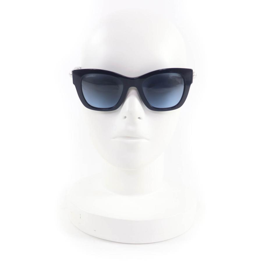 極美品★CHANEL シャネル 5478-A ココマーク フェイクパール カメリア ハート サングラス ネイビー 51□21 140 箱・保存袋・ケース付の画像