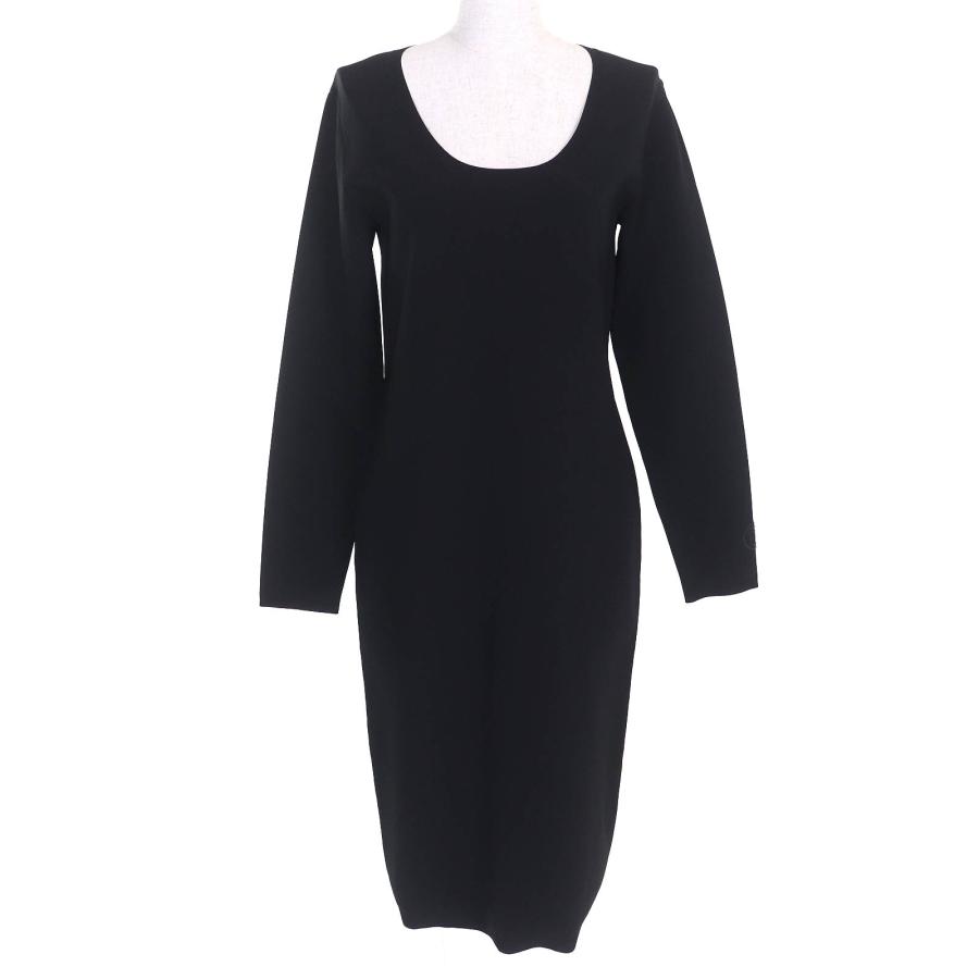未使用品△BURBERRY バーバリー 8039180 ロゴ刺繍 クルーネック 長袖 ニット ワンピース シンプルデザイン 黒 L 正規品 レディース BURBERRY（バーバリー） 未使用品△BURBERRY 8039180 ロゴ刺繍 クルー