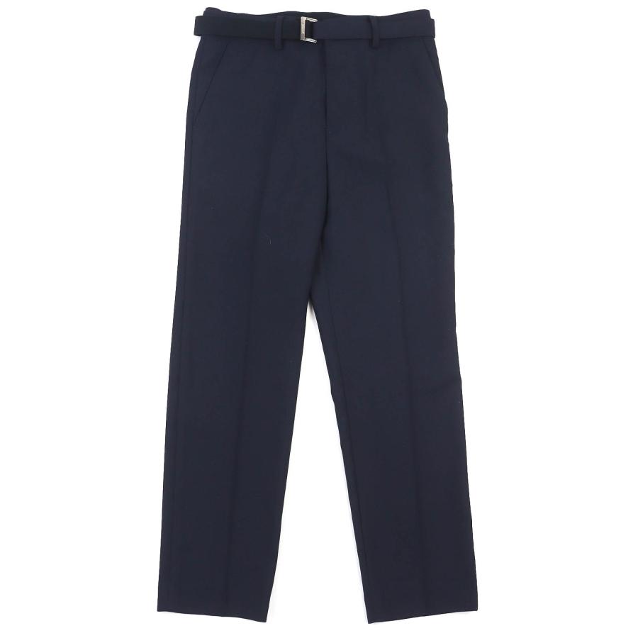 極美品△Sacai サカイ 24-03274M Suiting Pants ウール混 センタープリーツ ベルテッドパンツ ネイビー 1 日本製 正規品 メンズ オススメ sacai（サカイ） 極美品△Sacai 24-03274M Suiting Pants ウール混