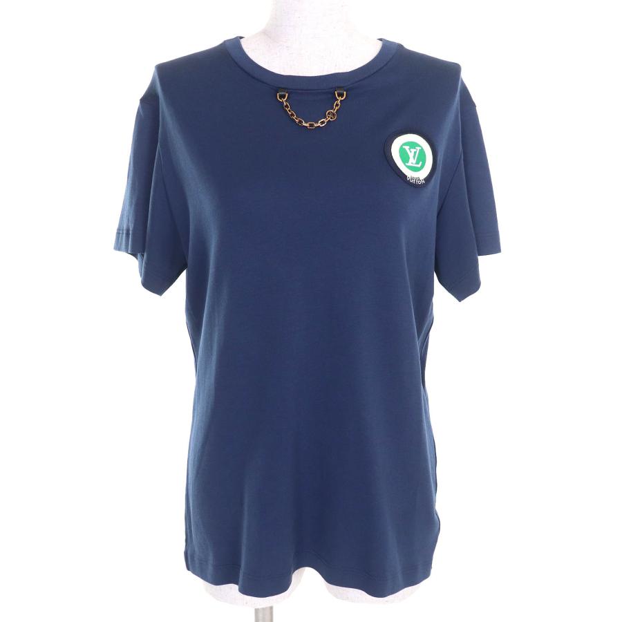 美品△LOUIS VUITTON ルイヴィトン 22AW コットン100％ LVレインボーパッチ チェーン付き クルーネック 半袖Ｔシャツ ネイビー S イタリア製 正規品 レディース LOUIS VUITTON（ルイ・ヴィトン） 美品△LOUIS VUITTON 22AW コットン