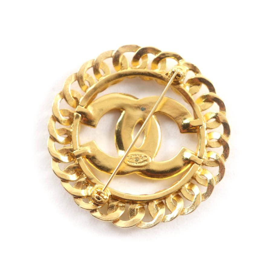美品★CHANEL シャネル ヴィンテージ 96P ココマーク チェーンデザイン ブローチ アクセサリー ゴールド フランス製 レディース_1