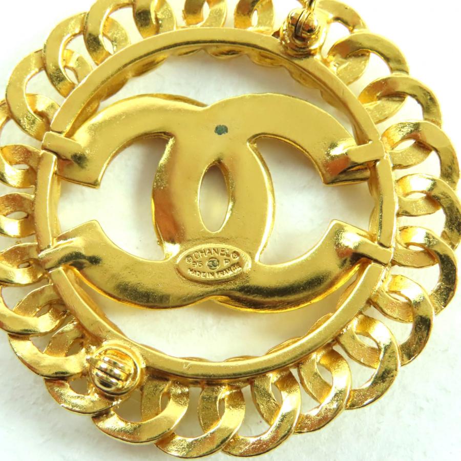 美品★CHANEL シャネル ヴィンテージ 96P ココマーク チェーンデザイン ブローチ アクセサリー ゴールド フランス製 レディース_4