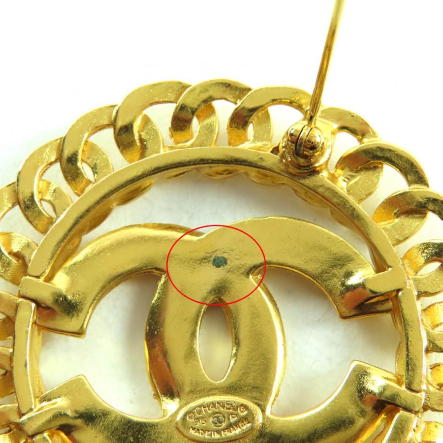 美品★CHANEL シャネル ヴィンテージ 96P ココマーク チェーンデザイン ブローチ アクセサリー ゴールド フランス製 レディース_5