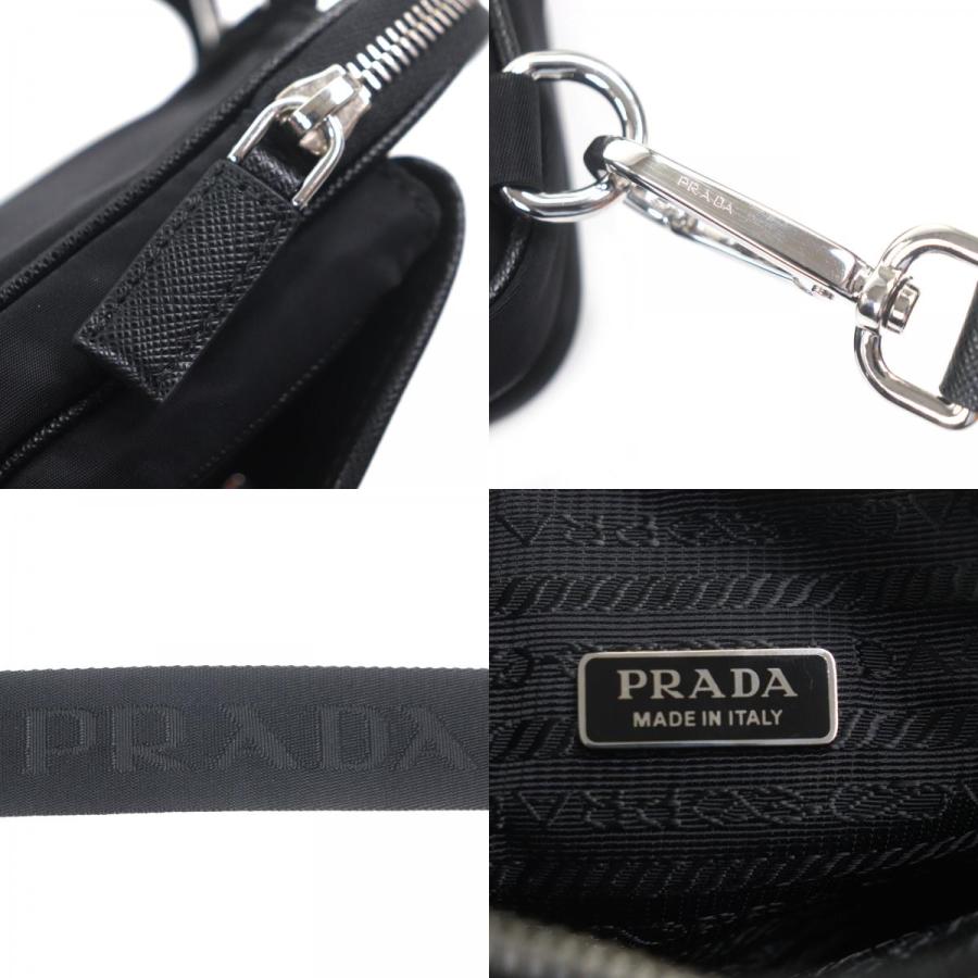 極美品▼PRADA プラダ 2ZH194 サフィアーノレザー ナイロン Re-Nylon トライアングルロゴ 三角プレート スマートフォンケース ボディバッグ ブラック シルバー金具 イタリア製 メンズ 定価242,000円 PRADA（プラダ） 極美品▽PRADA 2ZH194 サフィアーノレザー ReNylon