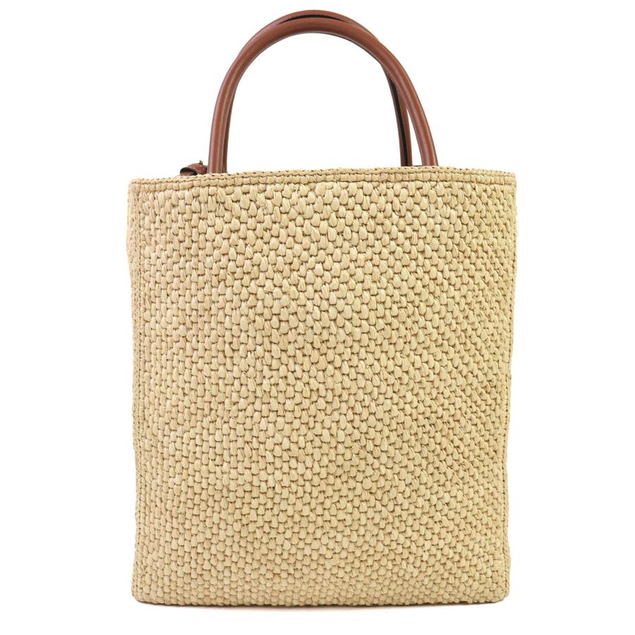 美品△LOEWE ロエベ A563R18X02 スタンダード A4 ラフィア レザー使い ロゴ 2WAY カゴバック ショルダーバック トートバッグ ナチュラルの画像