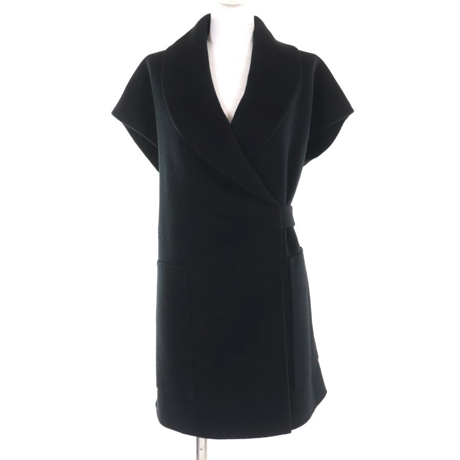 未使用品◇HERMES エルメス 2023年製 3H0141DA カシミヤ100％ レザー使い ベルトデザイン ロングジレ ベスト 黒 34 フランス製 正規品 HERMES（エルメス） 未使用品◇HERMES 2023年製 3H0141DA カシミヤ100