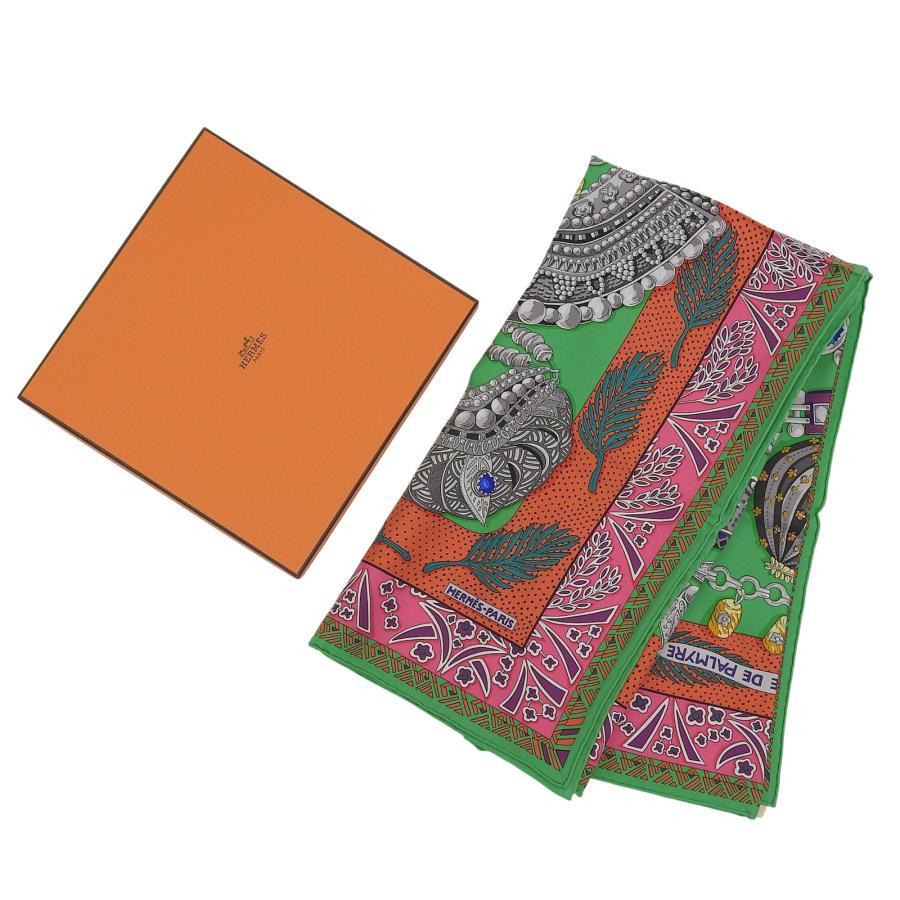 未使用品▲HERMES エルメス カレ90 ZENOBIE REINE DE パルミラの女王ゼノビア シルク100％ VERT/ORANGE/ROSE スカーフ 箱付き フランス製_1