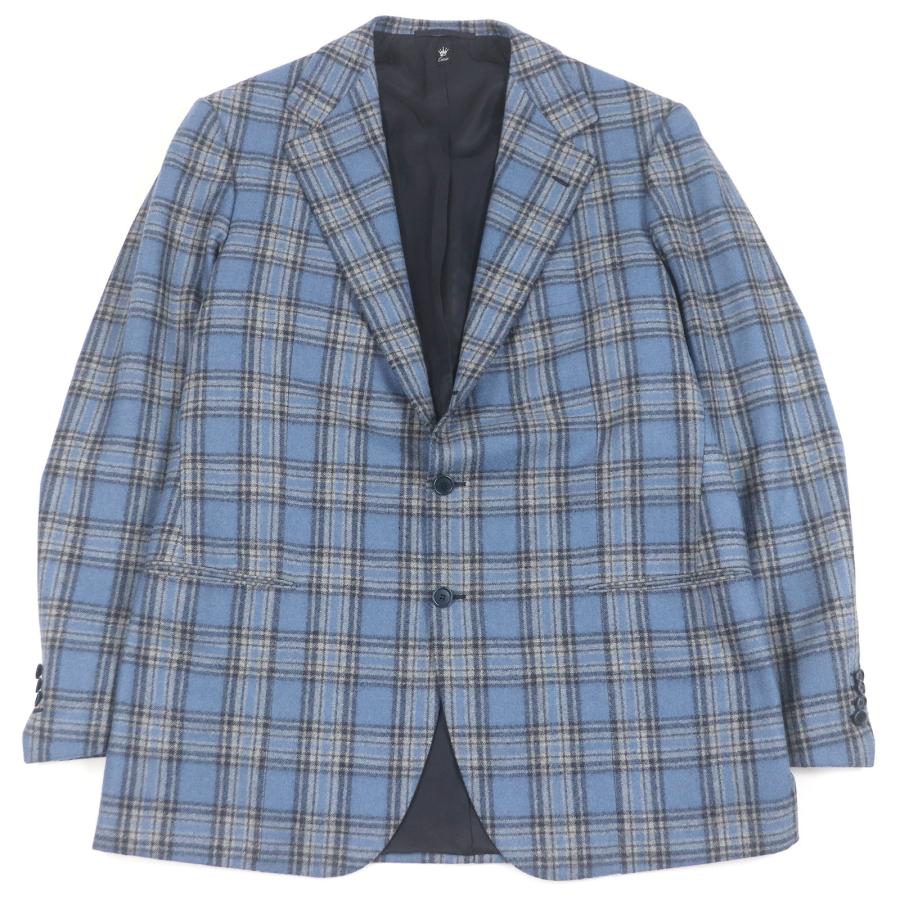 極美品□Cicio チッチオ タータンチェック シングル テーラードジャケット ブレザー ブルー メンズLサイズ相当 ハンガー付き メンズ 極美品□Cicio チッチオ タータンチェック シングル テーラード