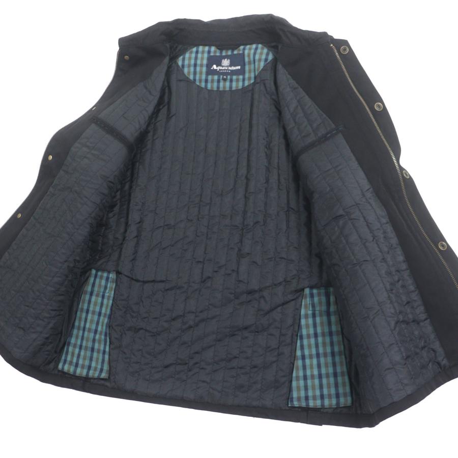 良品▼Aquascutum LONDON アクアスキュータムロンドン ロゴ入りボタン 中綿入り ジップアップ ジャケット コート ブラック XL メンズ 良品▽Aquascutum LONDON アクアスキュータムロンドン ロゴ入りボタン