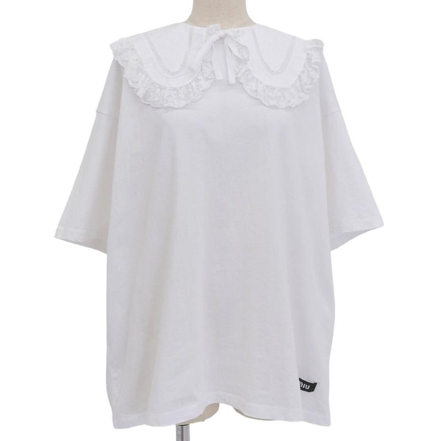 極美品△Miu Miu ミュウ MJN139 コットン100％ レースカラー ロゴ入り 