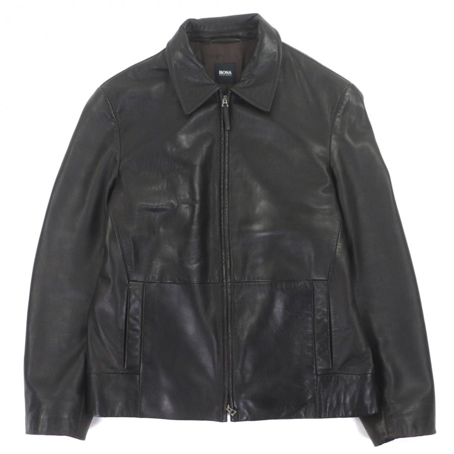 良品▽HUGO BOSS ヒューゴボス ラムレザー ダブルジップアップ