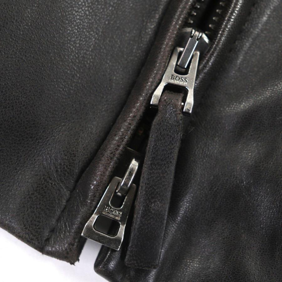 良品▽HUGO BOSS ヒューゴボス ラムレザー ダブルジップアップ