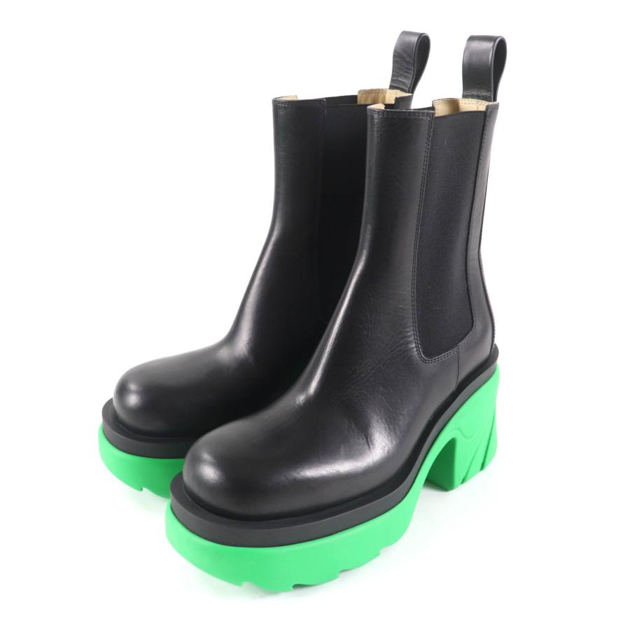 未使用品★BOTTEGAVENETA ボッテガヴェネタ FLASH フラッシュ サイドゴア ミリタリーカーフ アンクルブーツ ブラック グリーン 37.5 袋付 未使用品☆BOTTEGAVENETA ボッテガヴェネタ FLASH フラッシュ