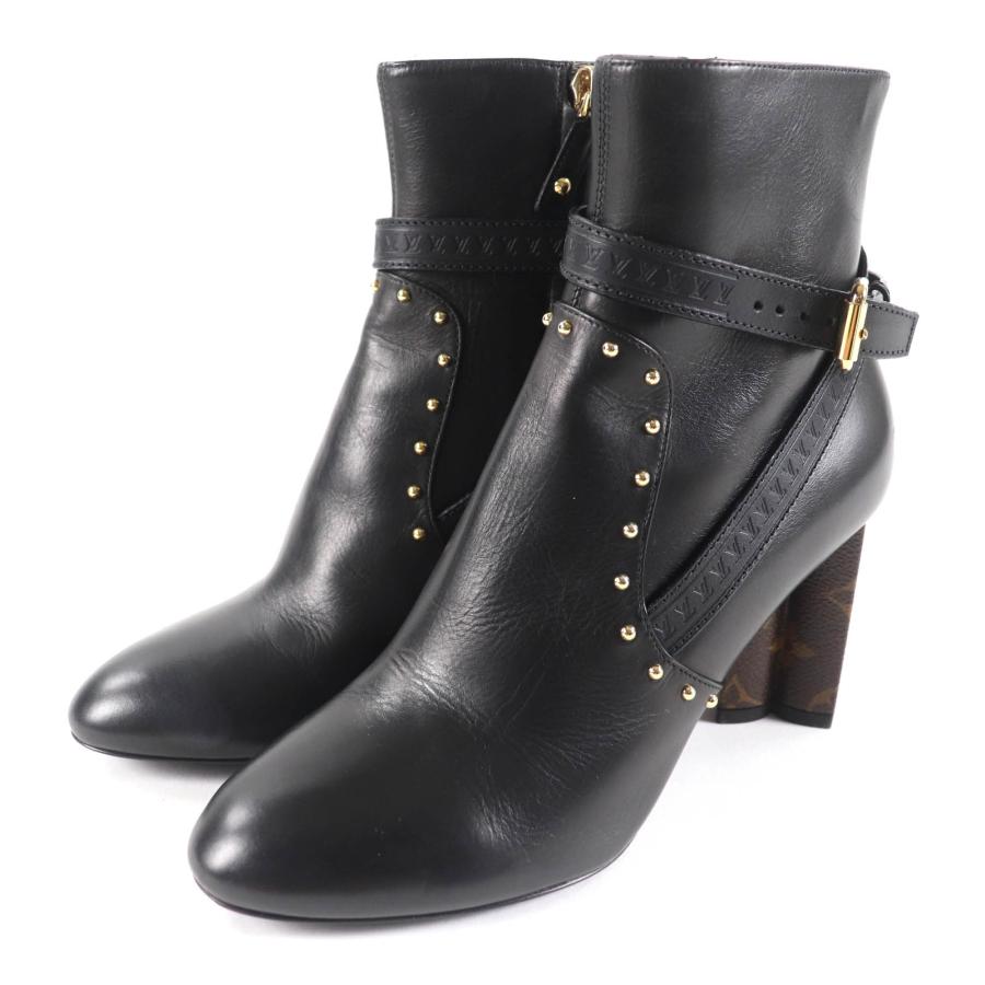 美品✨ルイヴィトン ロングブーツ LVロゴ ベルトデザイン 黒 レザー 37 LOUIS VUITTON（ルイ・ヴィトン） 極美品☆LOUIS VUITTON モノグラム