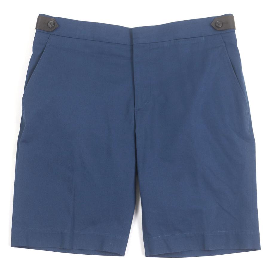 美品□HERMES エルメス コットン100％ 一部ラムレザー使用 ショートパンツ ハーフパンツ ブルー XS イタリア製 正規品 メンズオススメ◎ HERMES（エルメス） 美品□HERMES コットン100％ 一部ラムレザー使用