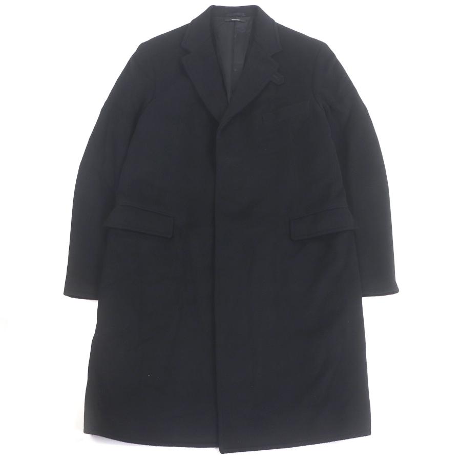 極美品□HERMES エルメス カシミヤ100％ 襟裏ラムレザー フライフロント チェスターコート ロングコート ブラック 54 イタリア製 メンズ HERMES（エルメス） 極美品□HERMES カシミヤ100％ 襟裏ラムレザー